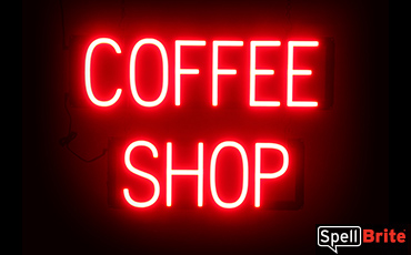 COFFEE SHOP sign, featuring LED lights that look like neon COFFEE SHOP signs