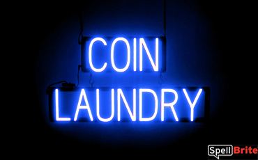 COIN LAUNDRY sign, featuring LED lights that look like neon COIN LAUNDRY signs
