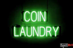 COIN LAUNDRY sign, featuring LED lights that look like neon COIN LAUNDRY signs