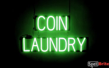 COIN LAUNDRY sign, featuring LED lights that look like neon COIN LAUNDRY signs