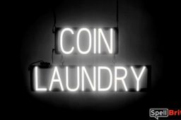 COIN LAUNDRY sign, featuring LED lights that look like neon COIN LAUNDRY signs