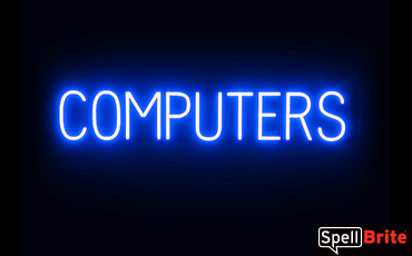 COMPUTERS sign, featuring LED lights that look like neon COMPUTERS signs
