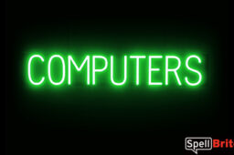 COMPUTERS sign, featuring LED lights that look like neon COMPUTERS signs