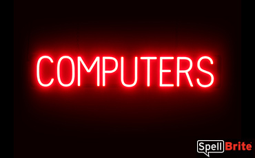 COMPUTERS sign, featuring LED lights that look like neon COMPUTERS signs