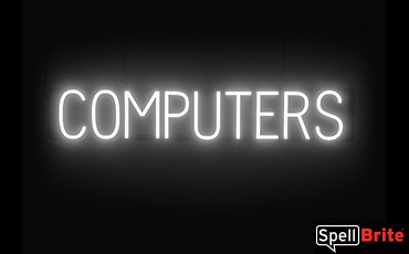 COMPUTERS sign, featuring LED lights that look like neon COMPUTERS signs