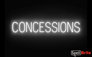 CONCESSIONS sign, featuring LED lights that look like neon CONCESSION signs