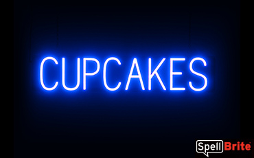 CUPCAKES sign, featuring LED lights that look like neon CUPCAKE signs