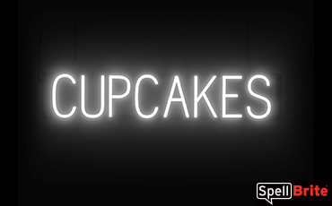 CUPCAKES sign, featuring LED lights that look like neon CUPCAKE signs