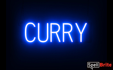 CURRY sign, featuring LED lights that look like neon CURRY signs