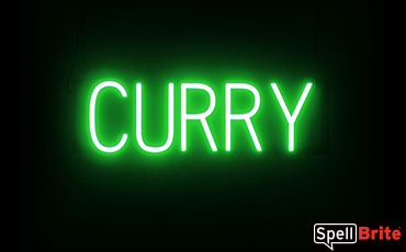 CURRY sign, featuring LED lights that look like neon CURRY signs