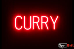 CURRY sign, featuring LED lights that look like neon CURRY signs