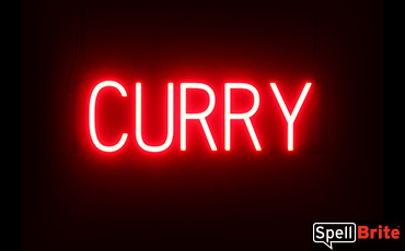 CURRY sign, featuring LED lights that look like neon CURRY signs