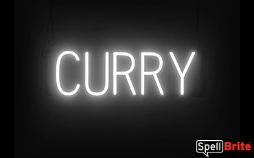 CURRY sign, featuring LED lights that look like neon CURRY signs