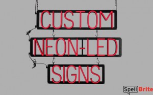 CUSTOM sign, featuring LED lights that look like neon CUSTOM signs