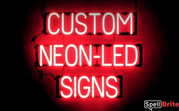 CUSTOM sign, featuring LED lights that look like neon CUSTOM signs