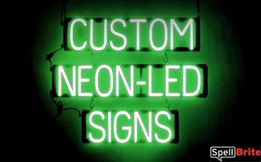 CUSTOM sign, featuring LED lights that look like neon CUSTOM signs