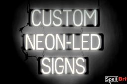 CUSTOM sign, featuring LED lights that look like neon CUSTOM signs