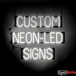 CUSTOM sign, featuring LED lights that look like neon CUSTOM signs