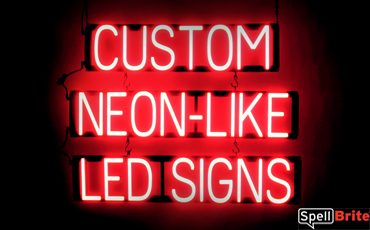 CUSTOM sign, featuring LED lights that look like neon CUSTOM signs