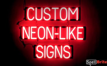 CUSTOM sign, featuring LED lights that look like neon CUSTOM signs