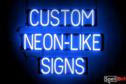 CUSTOM sign, featuring LED lights that look like neon CUSTOM signs