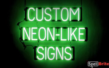 CUSTOM sign, featuring LED lights that look like neon CUSTOM signs