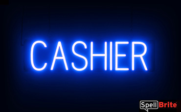 Cashier sign, featuring LED lights that look like neon Cashier signs