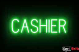 Cashier sign, featuring LED lights that look like neon Cashier signs