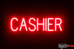 Cashier sign, featuring LED lights that look like neon Cashier signs