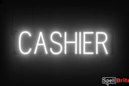 Cashier sign, featuring LED lights that look like neon Cashier signs
