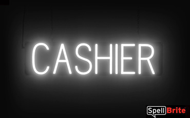 Cashier sign, featuring LED lights that look like neon Cashier signs