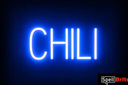 CHILI sign, featuring LED lights that look like neon CHILI signs
