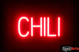 CHILI sign, featuring LED lights that look like neon CHILI signs