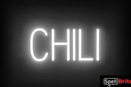 CHILI sign, featuring LED lights that look like neon CHILI signs