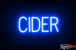 CIDER sign, featuring LED lights that look like neon CIDER signs