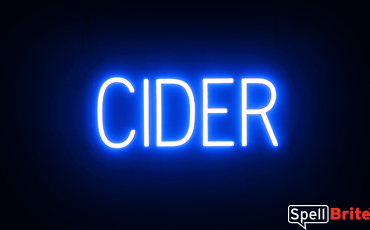 CIDER sign, featuring LED lights that look like neon CIDER signs