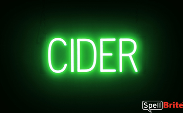 CIDER sign, featuring LED lights that look like neon CIDER signs