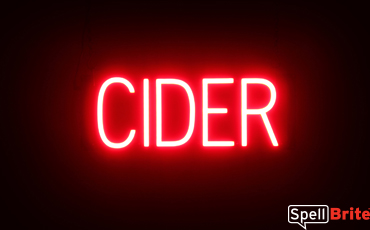 CIDER sign, featuring LED lights that look like neon CIDER signs