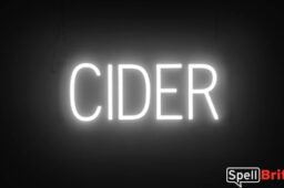 CIDER sign, featuring LED lights that look like neon CIDER signs