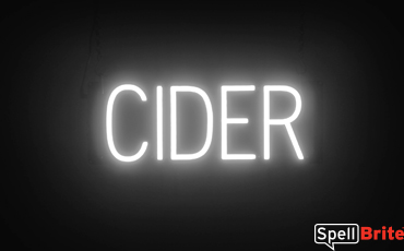 CIDER sign, featuring LED lights that look like neon CIDER signs