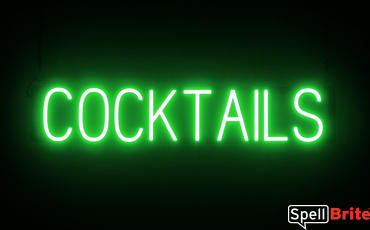 COCKTAILS Sign – SpellBrite’s LED Sign Alternative to Neon COCKTAILS Signs for Bars and Pubs in Green