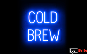 COLD BREW sign, featuring LED lights that look like neon COLD BREW signs