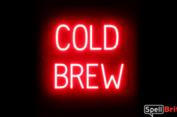 COLD BREW sign, featuring LED lights that look like neon COLD BREW signs