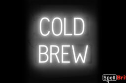 COLD BREW sign, featuring LED lights that look like neon COLD BREW signs