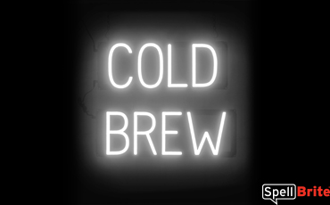 COLD BREW sign, featuring LED lights that look like neon COLD BREW signs