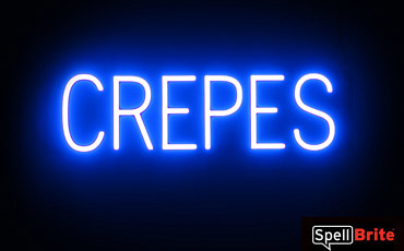 CREPES sign, featuring LED lights that look like neon CREPE signs