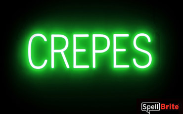 CREPES sign, featuring LED lights that look like neon CREPE signs