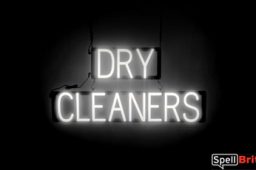 DRY CLEANERS sign, featuring LED lights that look like neon DRY CLEANERS signs