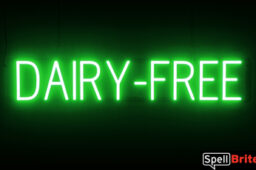 DAIRY FREE sign, featuring LED lights that look like neon DAIRY FREE signs