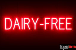 DAIRY FREE sign, featuring LED lights that look like neon DAIRY FREE signs